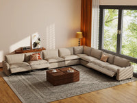 Modular Cero Reclining Sectionals | 8-Piece Khaki Linen Open Space V-Shaped Sectionals 8-Seater