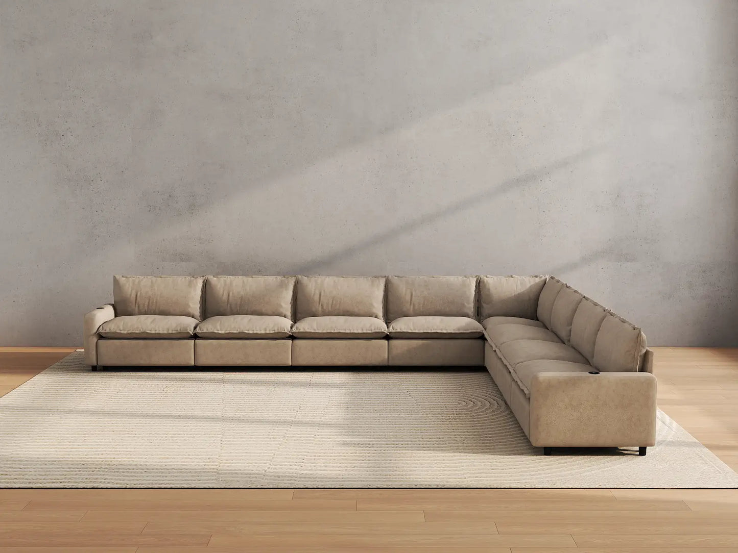 Modular Cero Reclining Sectionals | 8-Piece Khaki Linen Open Space V-Shaped Sectionals 8-Seater