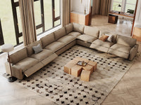 Modular Cero Reclining Sectionals | 8-Piece Khaki Linen Open Space V-Shaped Sectionals 8-Seater