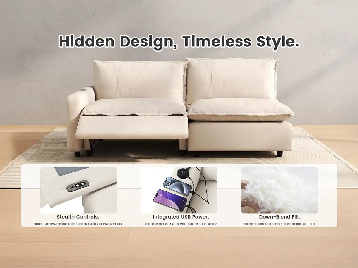 Modular Cero Sectional Recliner Couch | 5-Piece Beige Linen Large Space Couch Sectionals 5-Seater