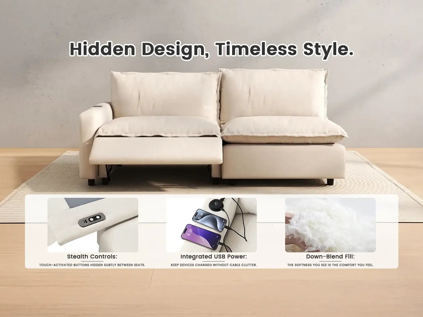 Modular Cero L Shaped Sectional Sofa with Recliner | 5-Piece Beige Linen Home Living L-Shaped Sectionals 5-Seater