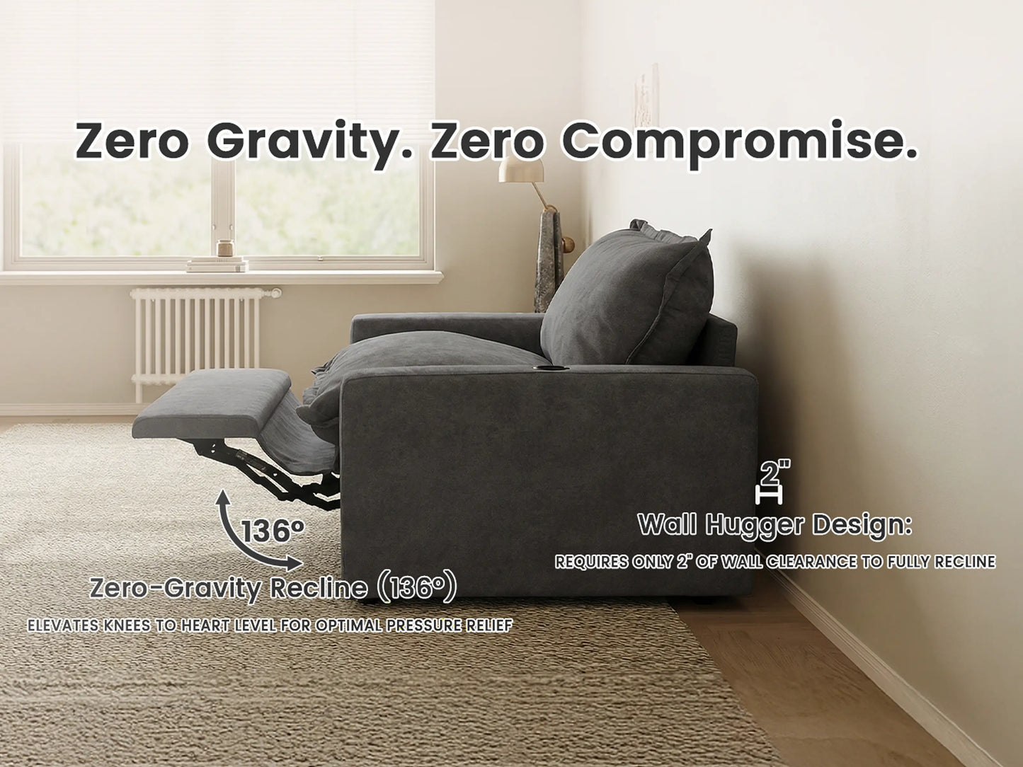 Modular Cero Recliner and Sofa Set | 8-Piece Grey Linen Open Space Sofa Sets 6-Seater with 2-Ottomans