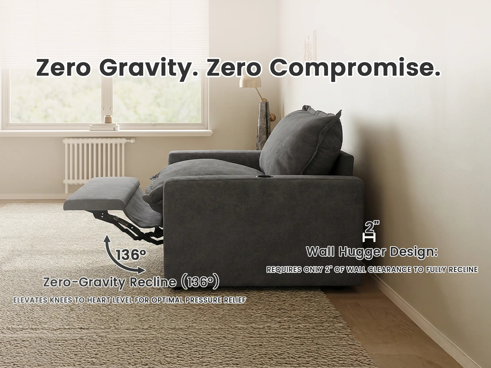Modular Cero Oversized Wall Hugger Recliner | 7-Piece Grey Linen Efficient Design Sofa Sets 5-Seater with 2-Ottomans