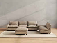 Modular Cero Reclining Sectionals | 5-Piece Khaki Linen Large Space Sofa Sets 4-Seater with 1-Ottoman