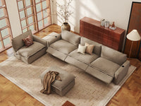 Modular Cero Reclining Sectionals | 5-Piece Khaki Linen Large Space Sofa Sets 4-Seater with 1-Ottoman