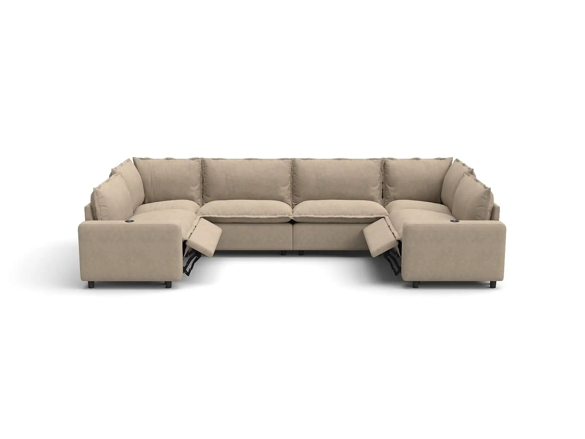 Modular Cero Reclining Sectionals | 6-Piece Khaki Linen Grand Estate U-Shaped Sectionals 6-Seater