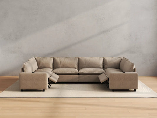 Modular Cero Reclining Sectionals | 6-Piece Khaki Linen Grand Estate U-Shaped Sectionals 6-Seater