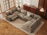 Modular Cero Reclining Sectionals | 6-Piece Khaki Linen Grand Estate U-Shaped Sectionals 6-Seater