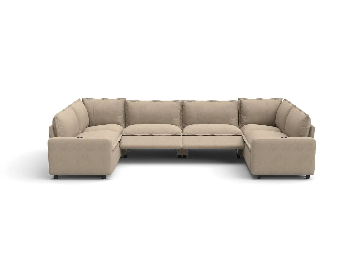 Modular Cero Reclining Sectionals | 6-Piece Khaki Linen Large Space U-Shaped Sectionals 6-Seater