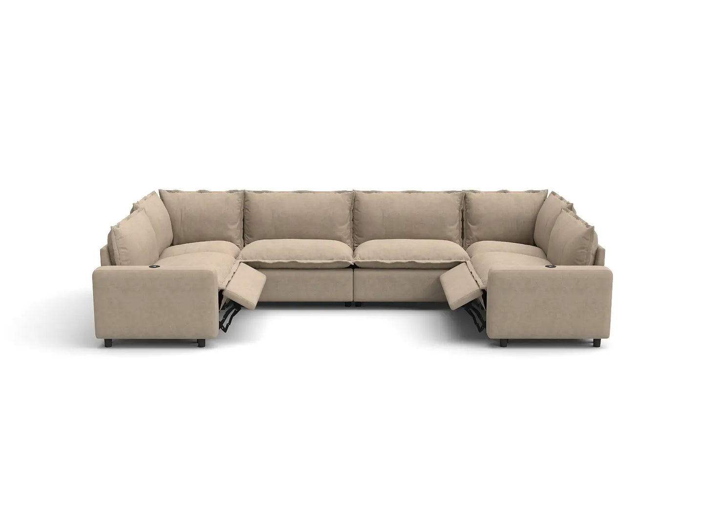 Modular Cero Reclining Sectionals | 6-Piece Khaki Linen Large Space U-Shaped Sectionals 6-Seater