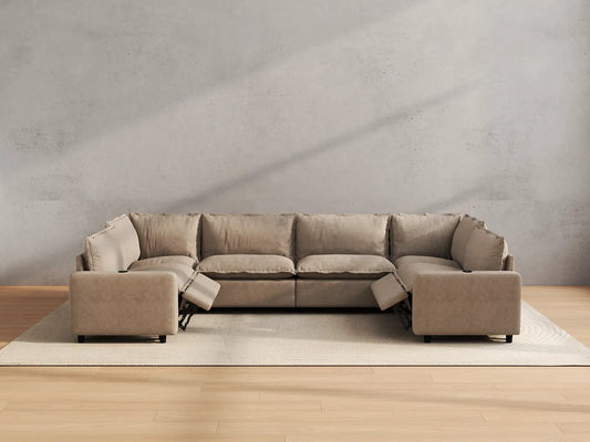 Modular Cero Reclining Sectionals | 6-Piece Khaki Linen Large Space U-Shaped Sectionals 6-Seater