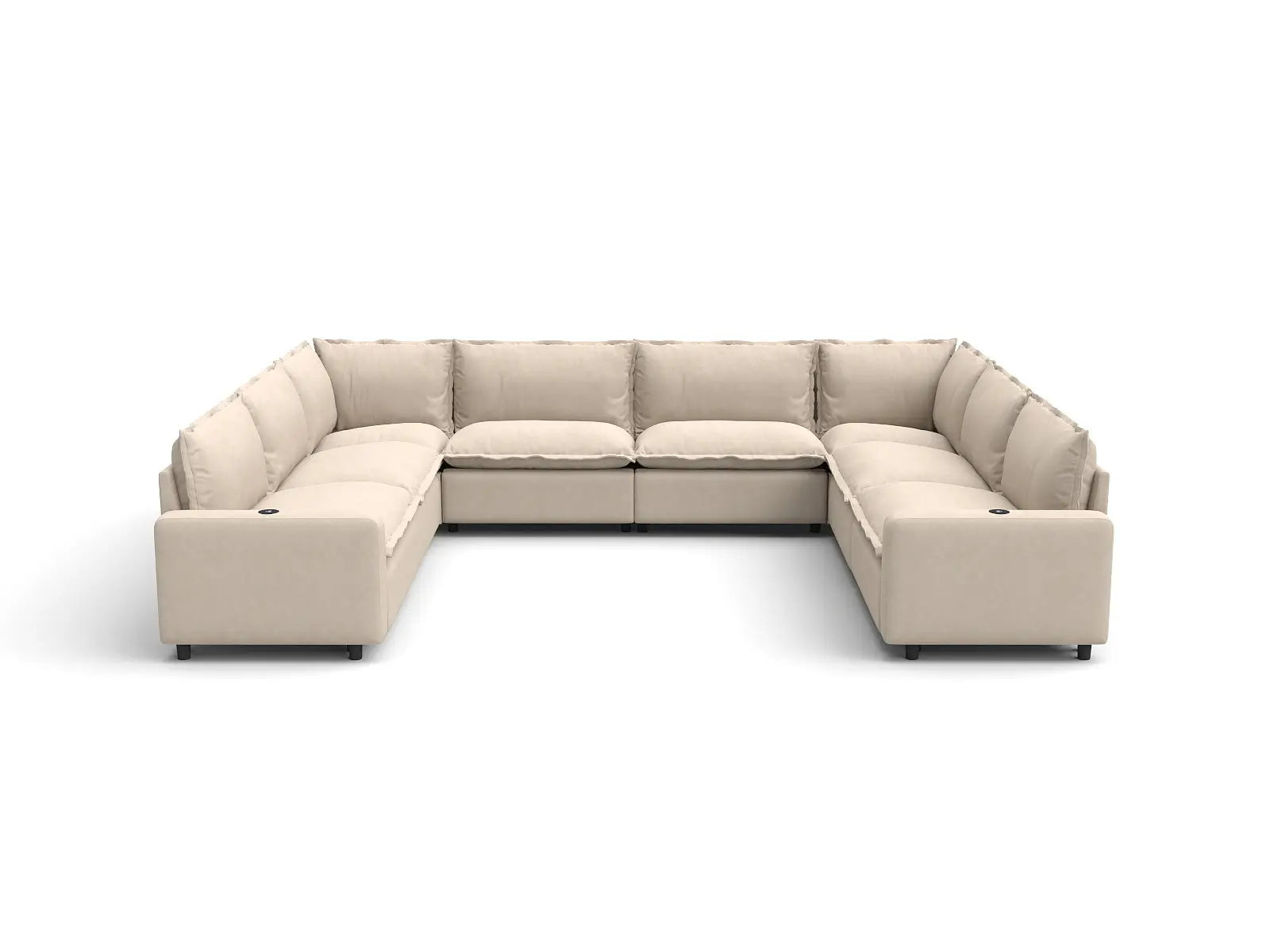 Modular Cero Modern Reclining Sectional | 8-Piece Beige Linen Grand Estate U-Shaped Sectionals 8-Seater