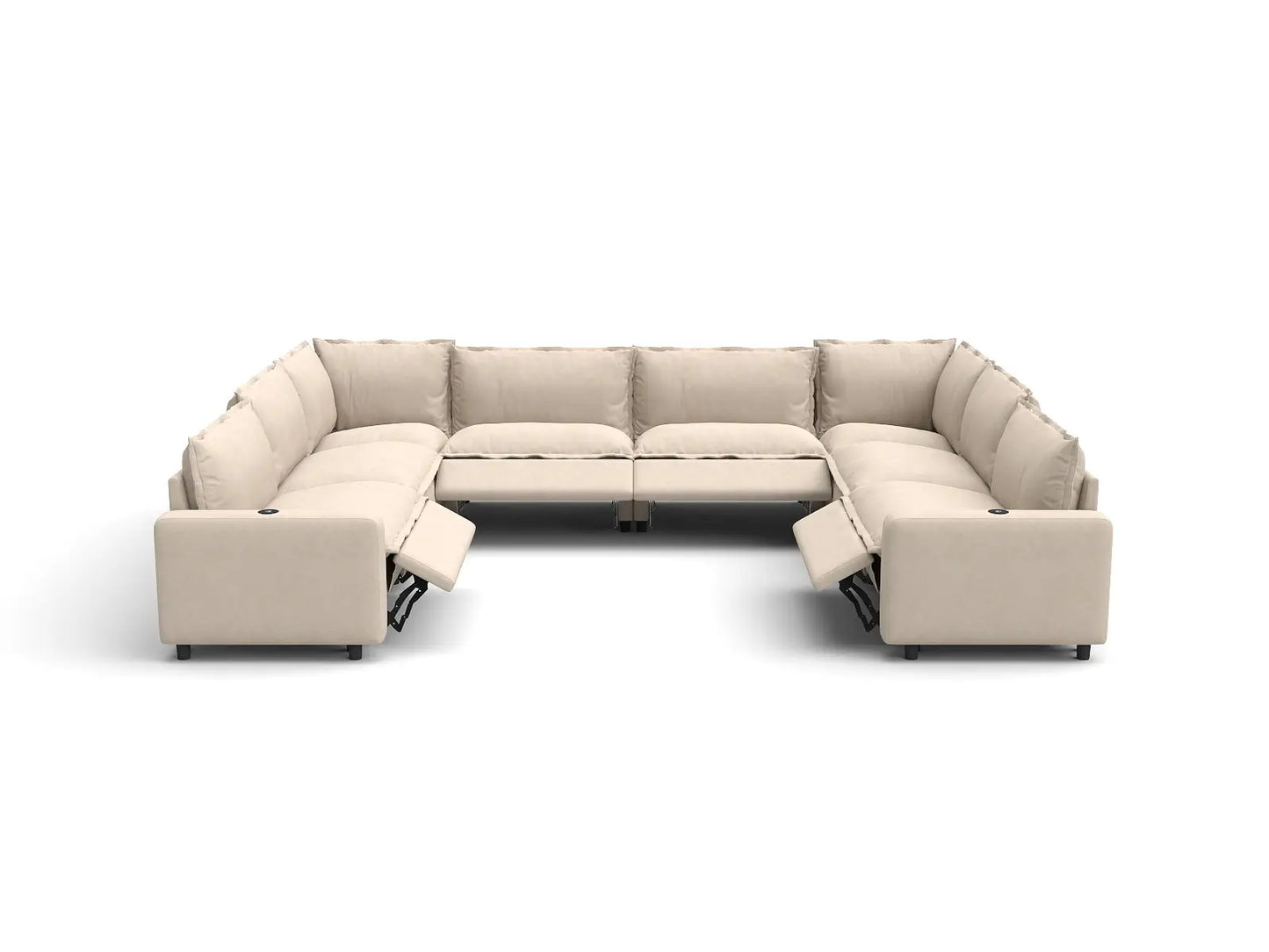 Modular Cero Modern Reclining Sectional | 8-Piece Beige Linen Grand Estate U-Shaped Sectionals 8-Seater