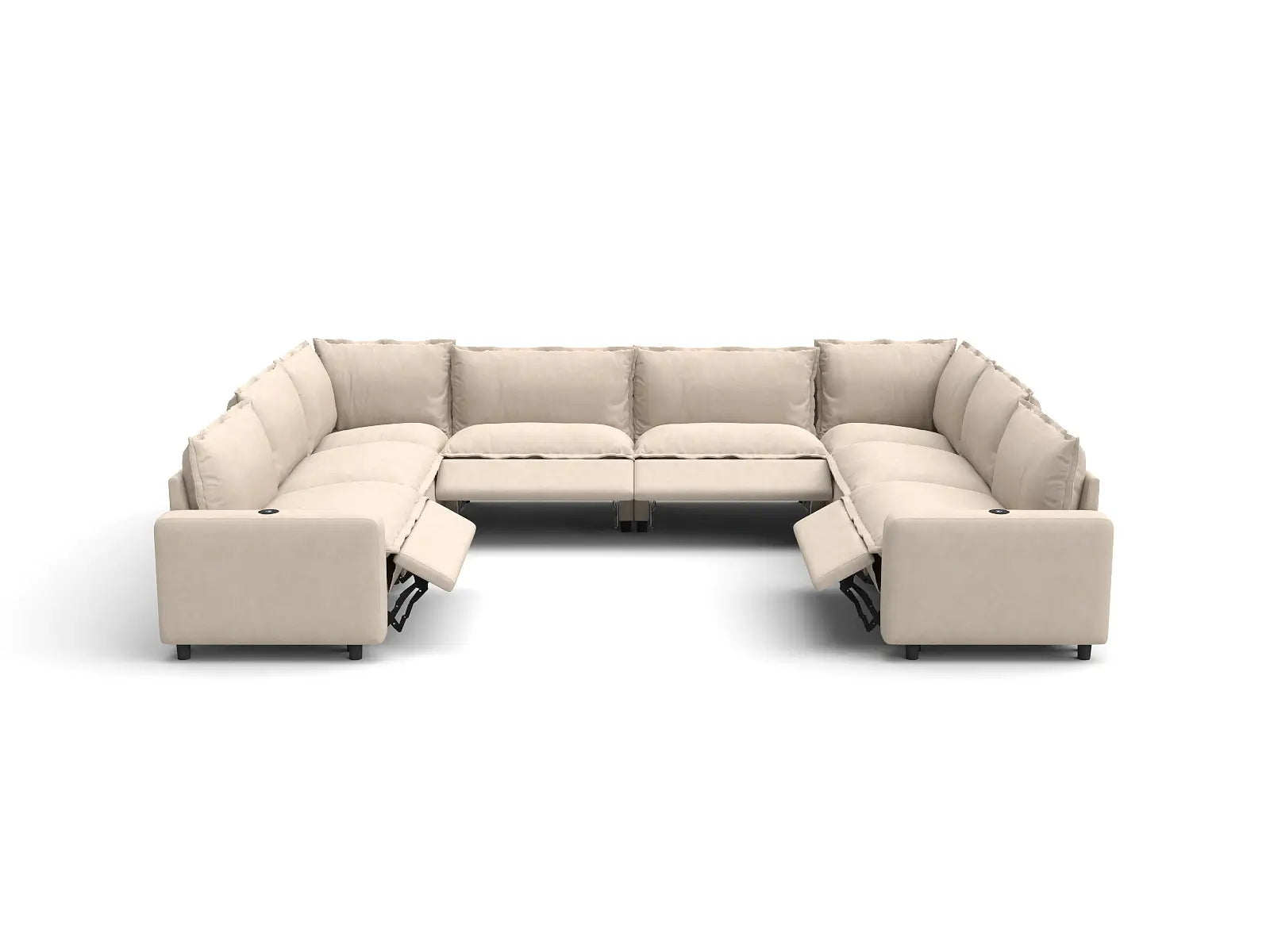 Modular Cero Modern Reclining Sectional | 8-Piece Beige Linen Grand Estate U-Shaped Sectionals 8-Seater