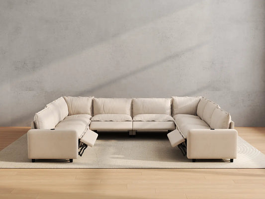 Modular Cero Reclining Sectionals | 8-Piece Beige Linen Grand Estate U-Shaped Sectionals 8-Seater