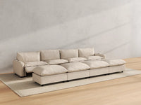 Modular Cero Reclining Sectionals | 8-Piece Beige Linen Open Plan Pit Sectionals 4-Seater with 4-Ottomans