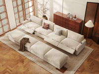 Modular Cero Reclining Sectionals | 8-Piece Beige Linen Open Plan Pit Sectionals 4-Seater with 4-Ottomans