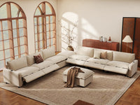 Modular Cero Reclining Sectionals | 8-Piece Beige Linen Open Plan Sofa Sets 6-Seater with 2-Ottomans