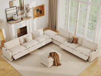 Modular Cero Reclining Sectionals | 8-Piece Beige Linen Open Plan Sofa Sets 6-Seater with 2-Ottomans