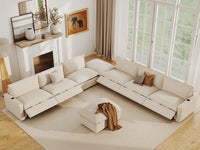Modular Cero Reclining Sectionals | 8-Piece Beige Linen Open Plan Sofa Sets 6-Seater with 2-Ottomans