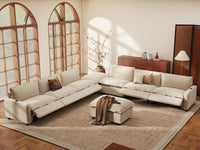 Modular Cero Reclining Sectionals | 8-Piece Beige Linen Open Plan Sofa Sets 6-Seater with 2-Ottomans