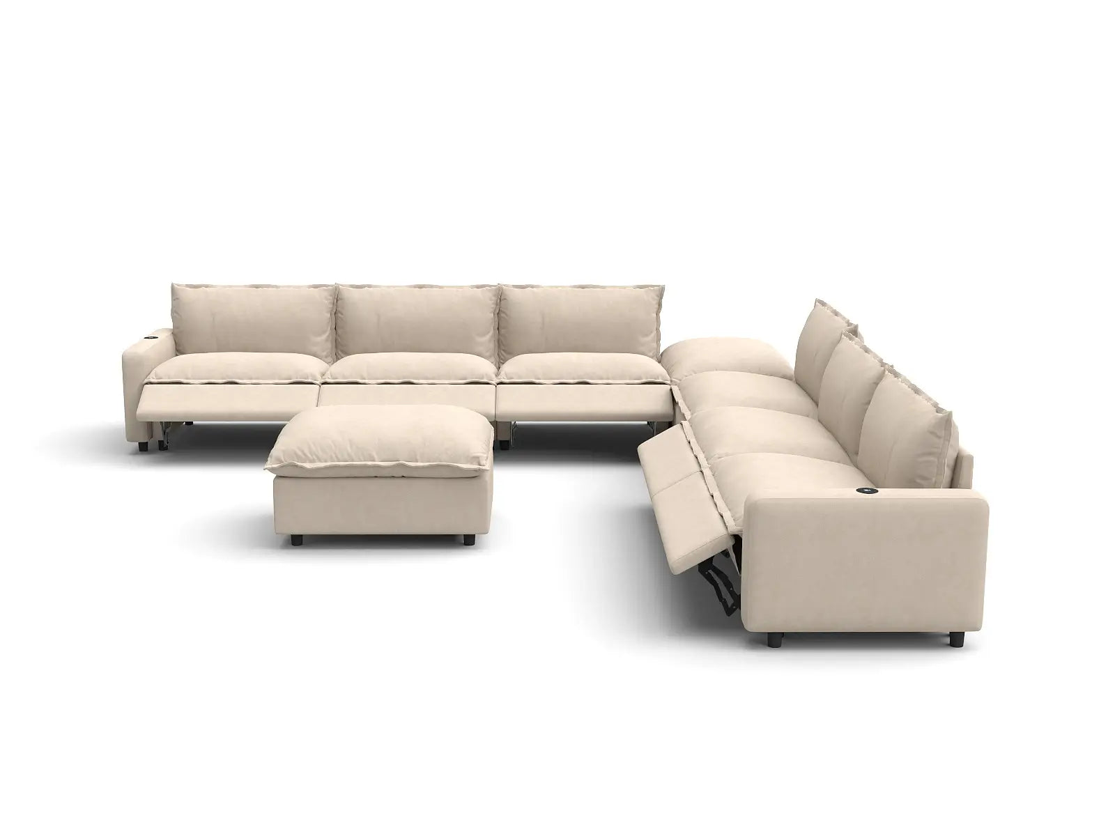 Modular Cero Recliner and Sofa Set | 8-Piece Beige Linen Open Plan Sofa Sets 6-Seater with 2-Ottomans
