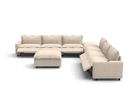 Modular Cero Reclining Sectionals | 8-Piece Beige Linen Open Plan Sofa Sets 6-Seater with 2-Ottomans