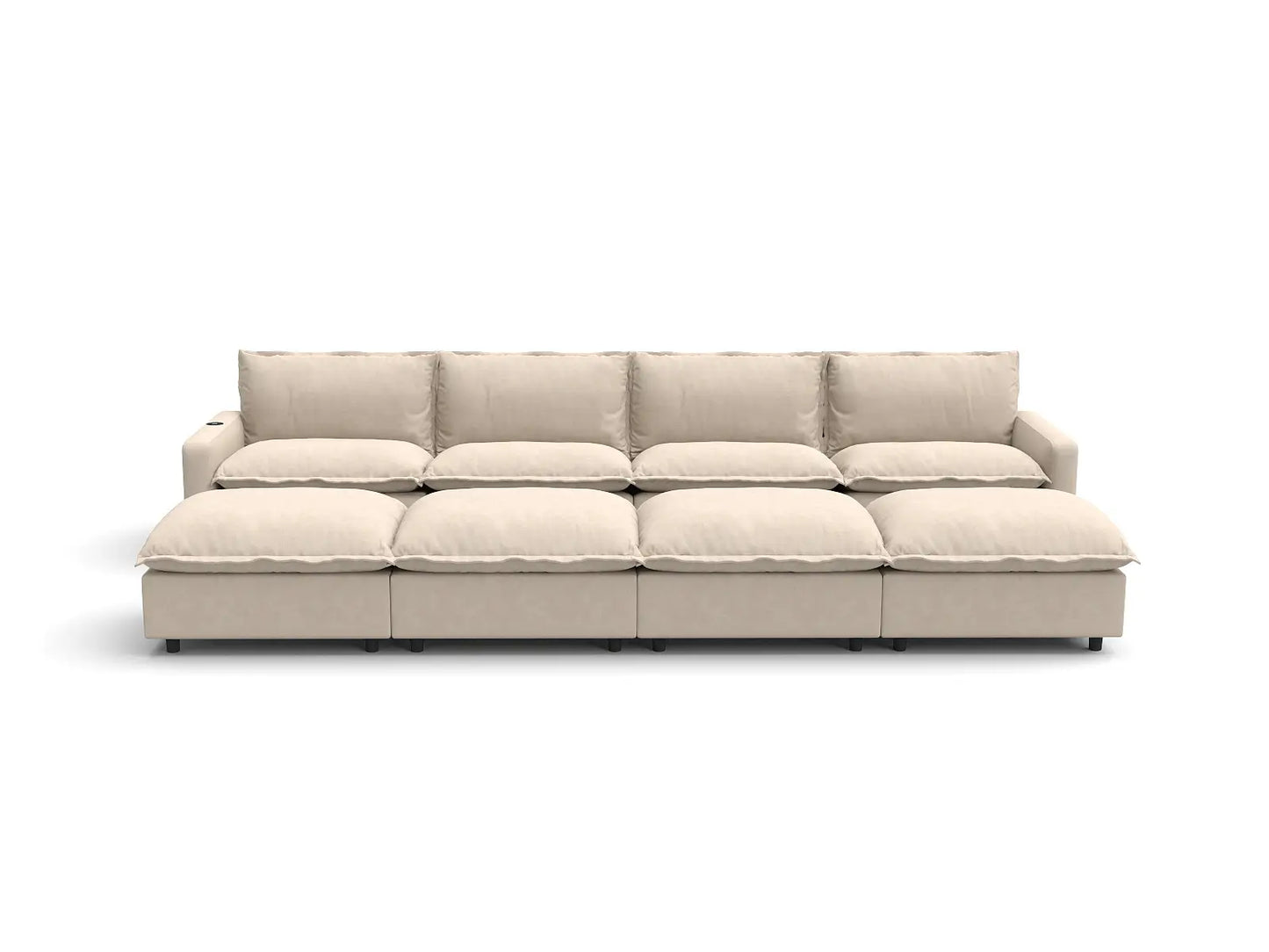 Modular Cero Reclining Sectionals | 8-Piece Beige Linen Open Space Pit Sectionals 4-Seater with 4-Ottomans