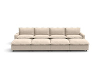 Modular Cero Reclining Sectionals | 8-Piece Beige Linen Open Space Pit Sectionals 4-Seater with 4-Ottomans
