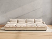 Modular Cero Reclining Sectionals | 8-Piece Beige Linen Open Space Pit Sectionals 4-Seater with 4-Ottomans