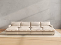 Modular Cero Reclining Sectionals | 8-Piece Beige Linen Open Space Pit Sectionals 4-Seater with 4-Ottomans
