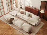 Modular Cero Reclining Sectionals | 8-Piece Beige Linen Open Space Pit Sectionals 4-Seater with 4-Ottomans