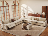 Modular Cero Reclining Sectionals | 8-Piece Beige Linen Open Space Sofa Sets 6-Seater with 2-Ottomans