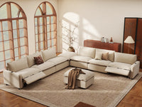 Modular Cero Reclining Sectionals | 8-Piece Beige Linen Open Space Sofa Sets 6-Seater with 2-Ottomans