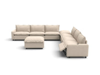 Modular Cero Reclining Sectionals | 8-Piece Beige Linen Open Space Sofa Sets 6-Seater with 2-Ottomans