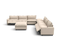Modular Cero Reclining Sectionals | 8-Piece Beige Linen Open Space Sofa Sets 6-Seater with 2-Ottomans