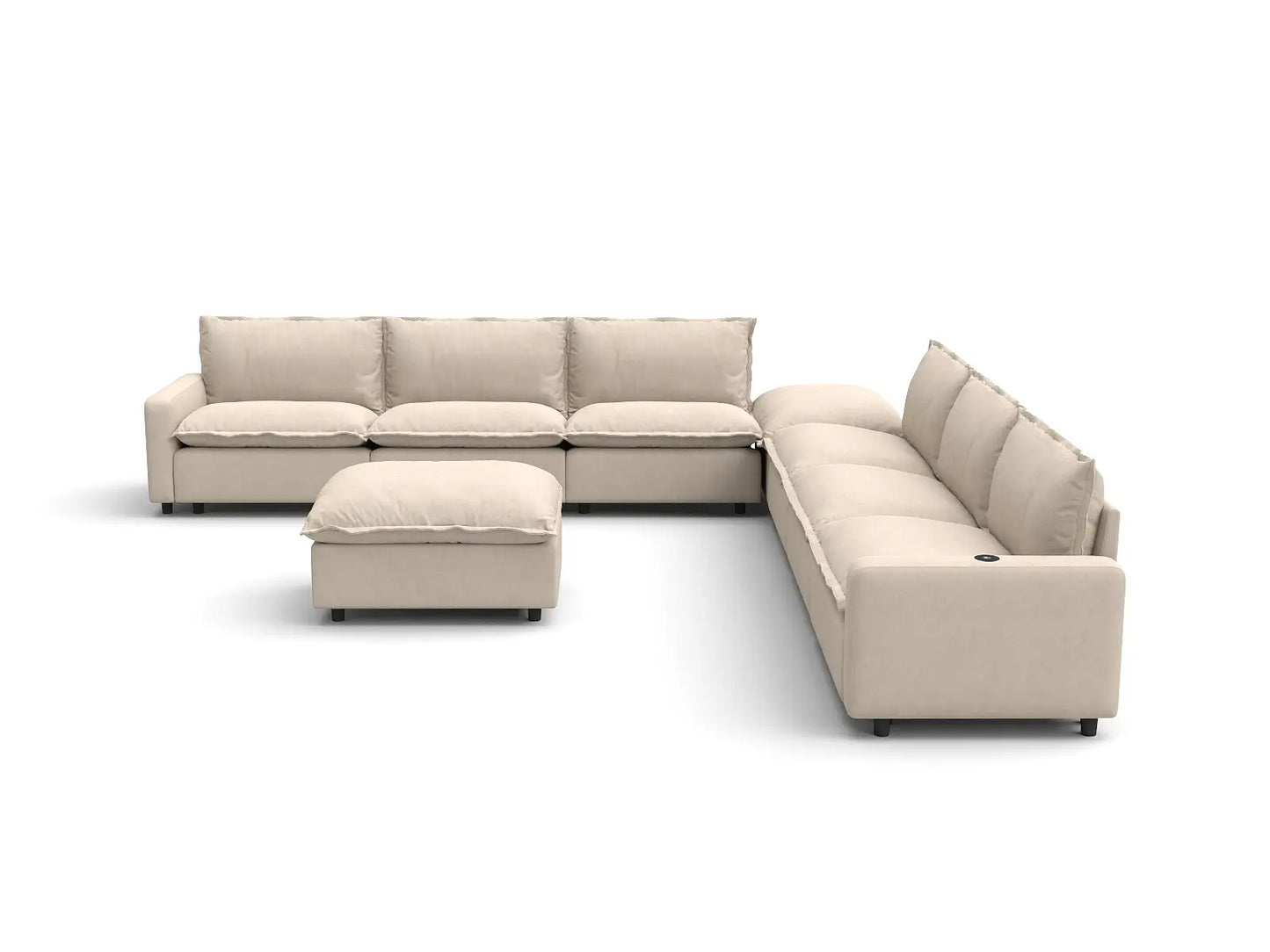 Modular Cero Reclining Sectionals | 8-Piece Beige Linen Open Space Sofa Sets 6-Seater with 2-Ottomans