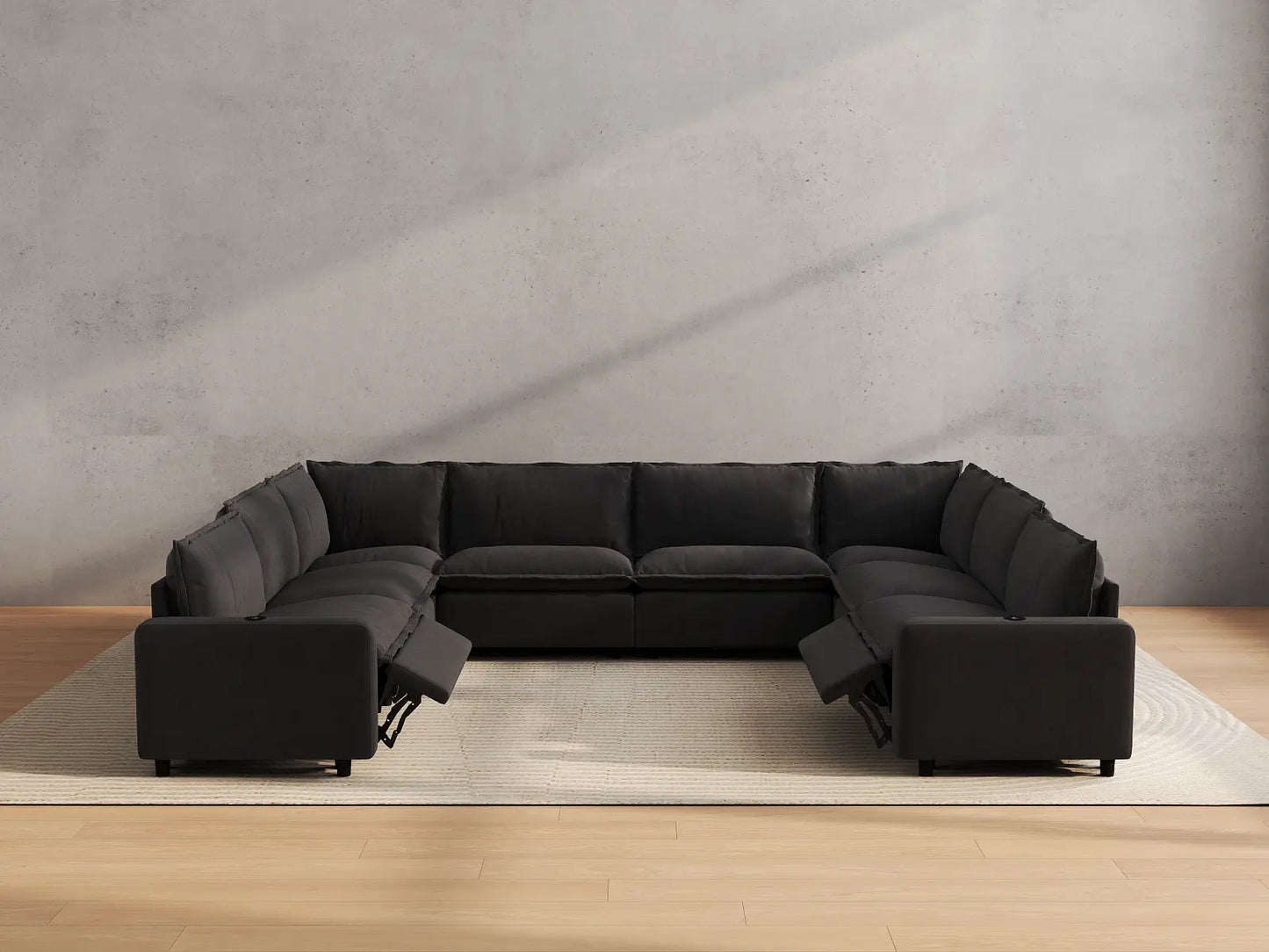 Modular Cero Sectional Recliner Sofa | 8-Piece Grey Linen Grand Estate U-Shaped Sectionals 8-Seater