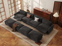 Modular Cero Reclining Sectionals | 8-Piece Grey Linen Open Plan Pit Sectionals 4-Seater with 4-Ottomans