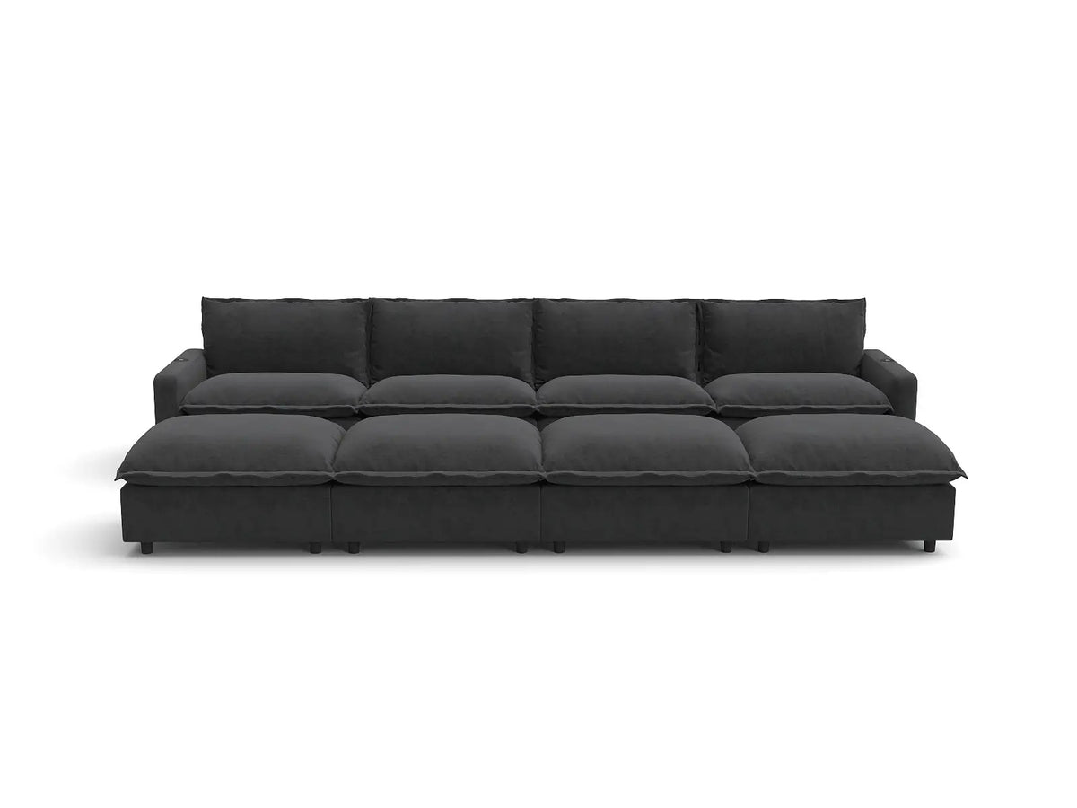 Modular Cero Reclining Sectionals | 8-Piece Grey Linen Open Plan Pit Sectionals 4-Seater with 4-Ottomans