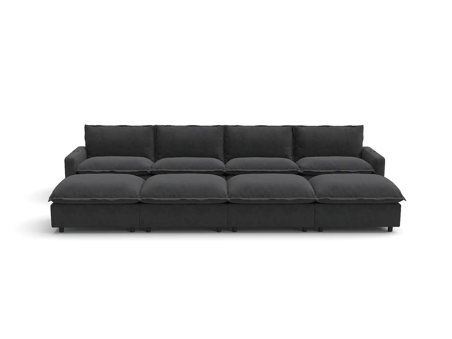 Modular Cero Reclining Sectionals | 8-Piece Grey Linen Open Plan Pit Sectionals 4-Seater with 4-Ottomans