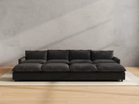 Modular Cero Reclining Sectionals | 8-Piece Grey Linen Open Plan Pit Sectionals 4-Seater with 4-Ottomans