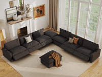 Modular Cero Reclining Sectionals | 8-Piece Grey Linen Open Plan Sofa Sets 6-Seater with 2-Ottomans