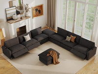 Modular Cero Reclining Sectionals | 8-Piece Grey Linen Open Plan Sofa Sets 6-Seater with 2-Ottomans