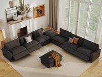 Modular Cero Reclining Sectionals | 8-Piece Grey Linen Open Plan Sofa Sets 6-Seater with 2-Ottomans