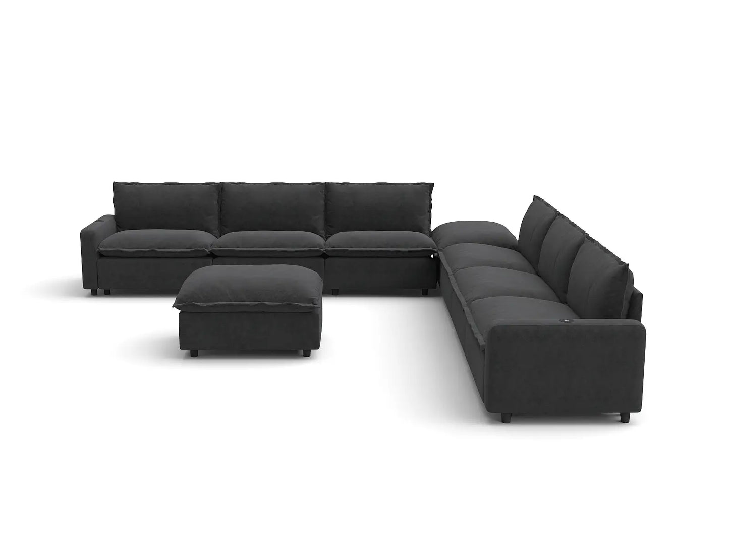 Modular Cero Reclining Sectionals | 8-Piece Grey Linen Open Plan Sofa Sets 6-Seater with 2-Ottomans