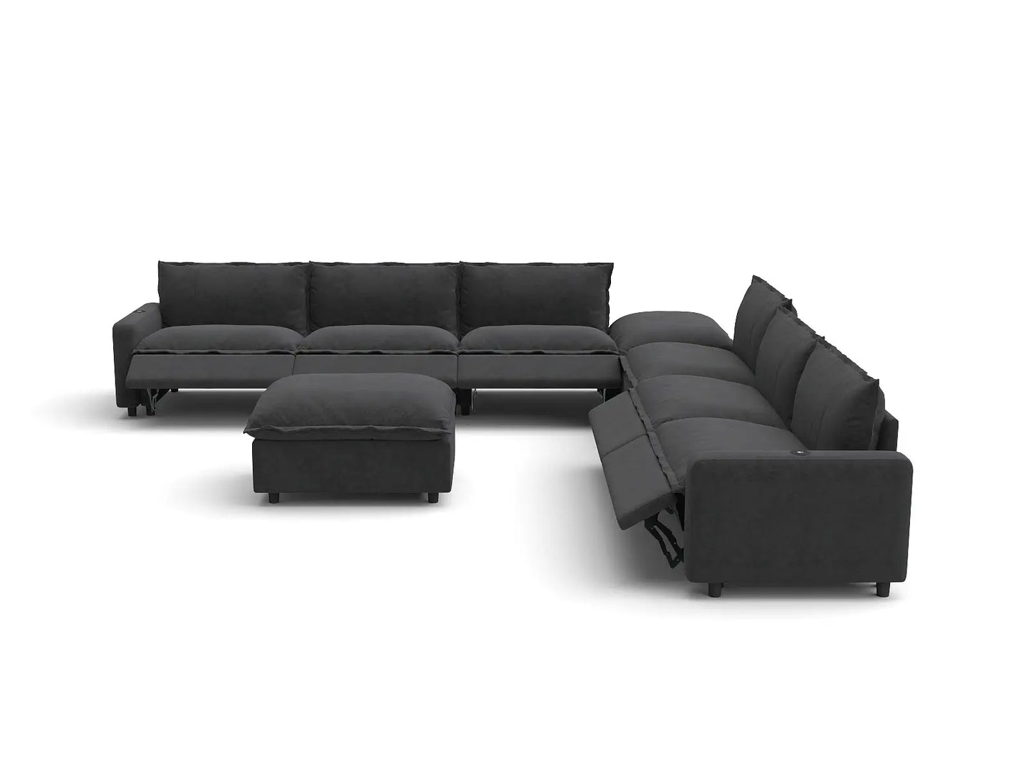 Modular Cero Reclining Sectionals | 8-Piece Grey Linen Open Plan Sofa Sets 6-Seater with 2-Ottomans