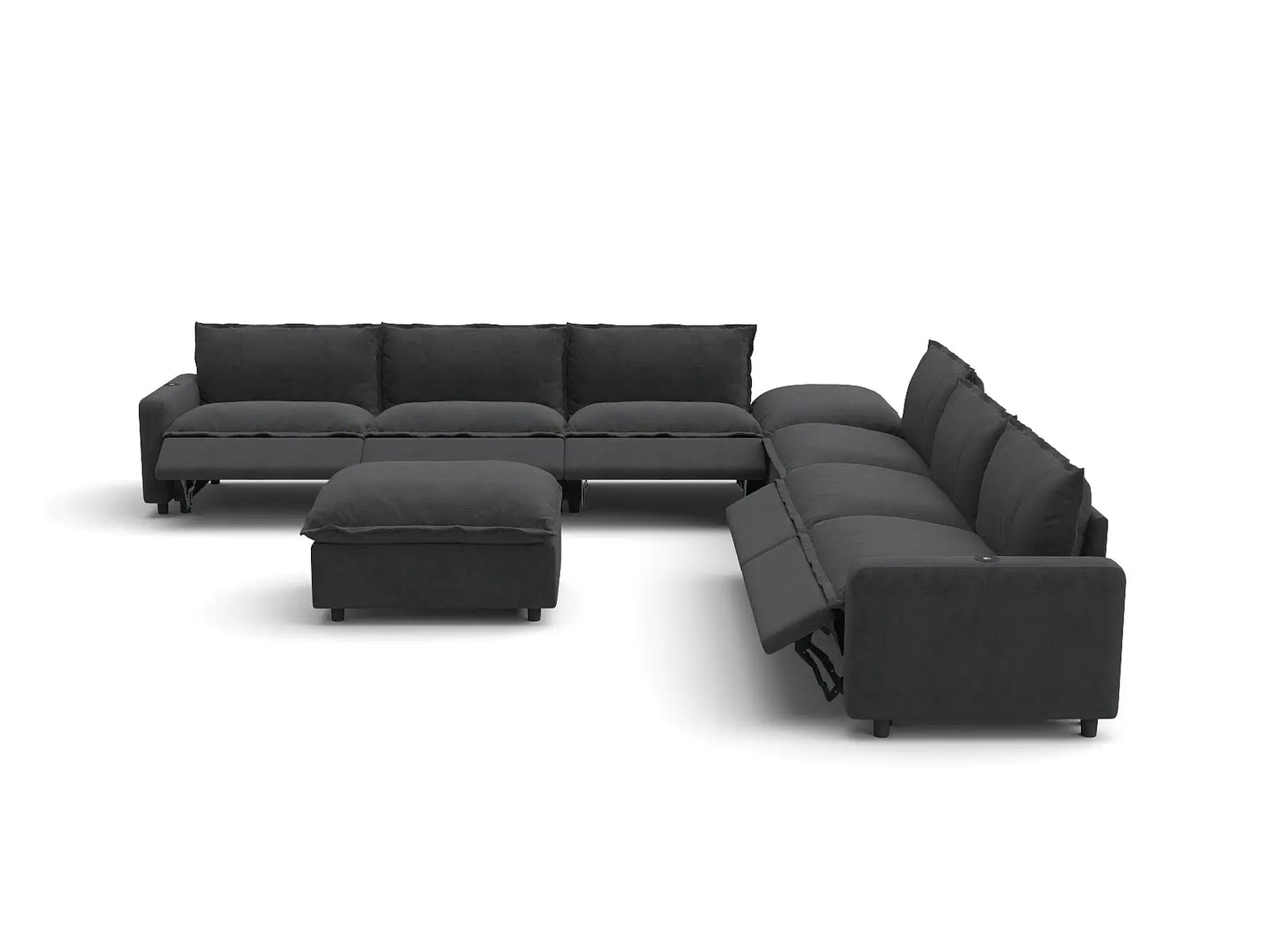 Modular Cero Reclining Sectionals | 8-Piece Grey Linen Open Plan Sofa Sets 6-Seater with 2-Ottomans