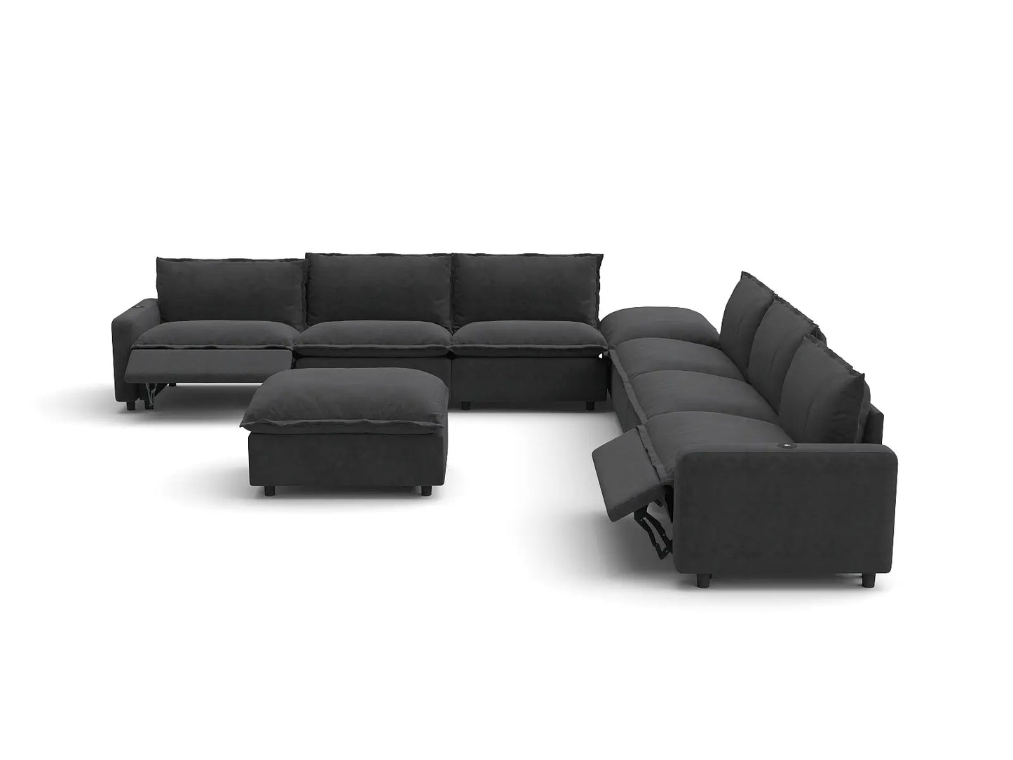 Modular Cero Reclining Sectionals | 8-Piece Grey Linen Open Plan Sofa Sets 6-Seater with 2-Ottomans