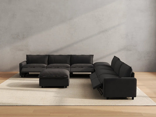 Modular Cero Reclining Sectionals | 8-Piece Grey Linen Open Plan Sofa Sets 6-Seater with 2-Ottomans